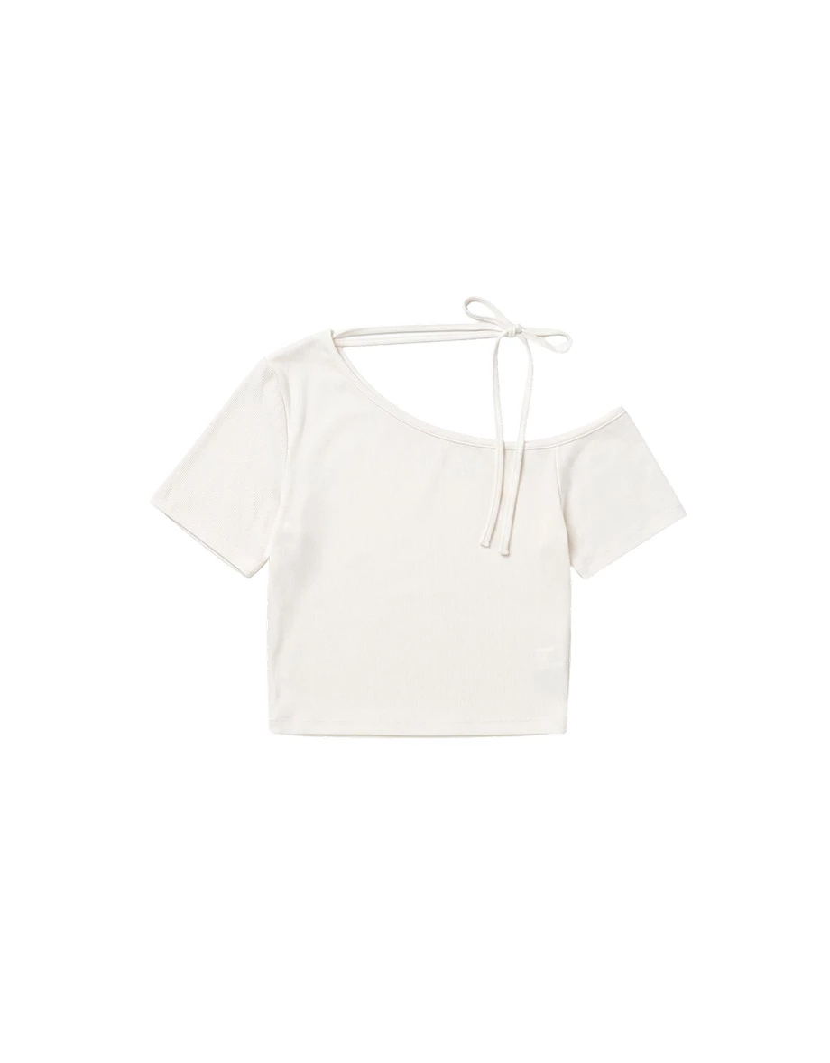 Asymmetrical Off Shoulder Choker Tie Padded Bra Top Asymmetrical Off Shoulder Choker Tie Padded Bra Top