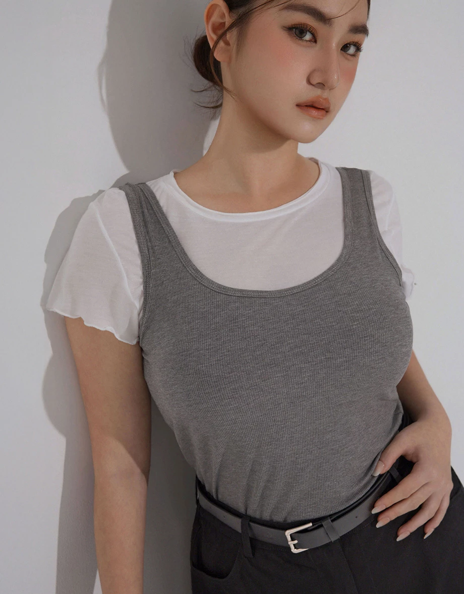 圓領後V細帶羅紋BRA背心
