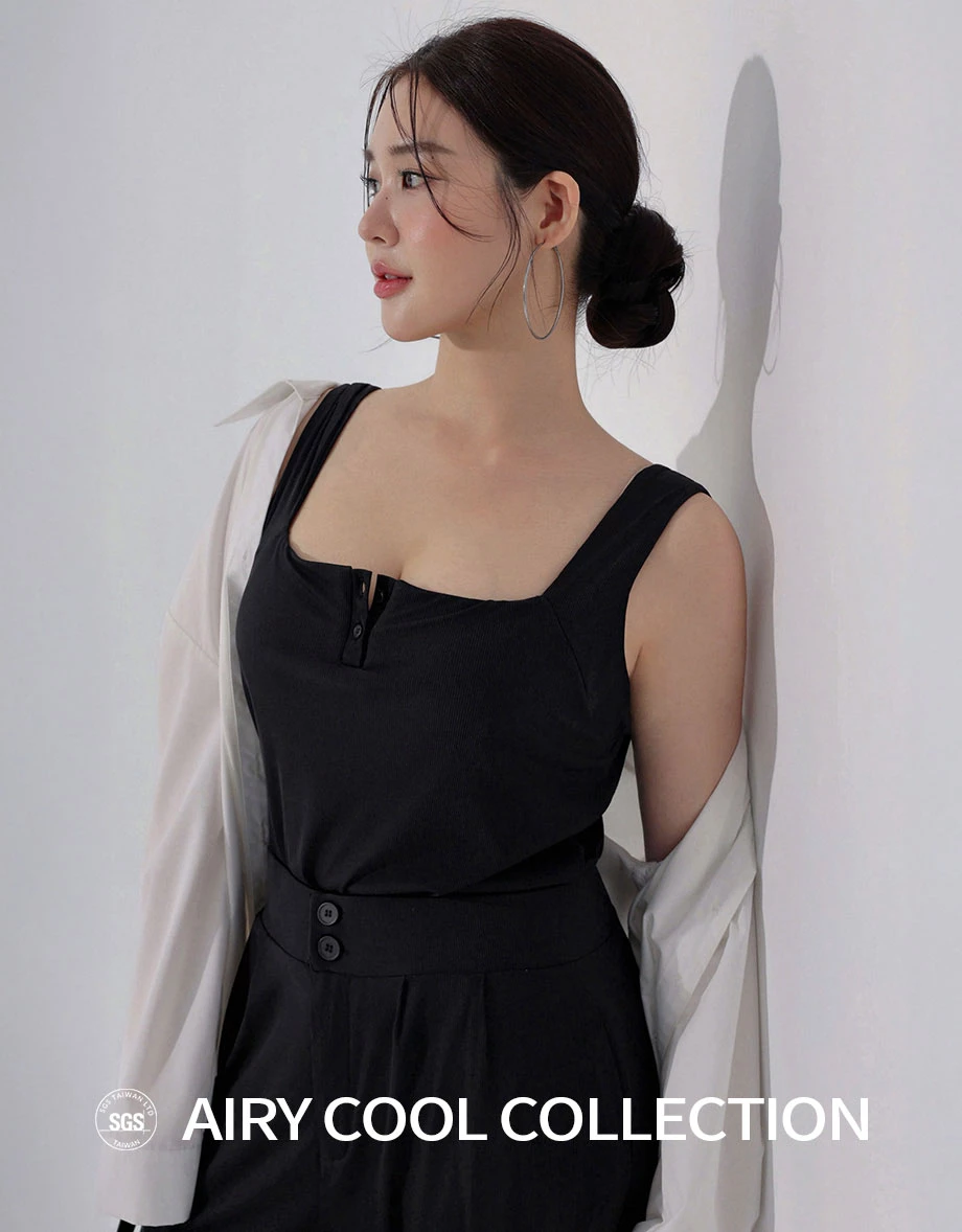 Cooling Fabric Square Neck Henley Button Up Ribbed Padded Tank Top Cooling Fabric Square Neck Henley Button Up Ribbed Padded Tank Top