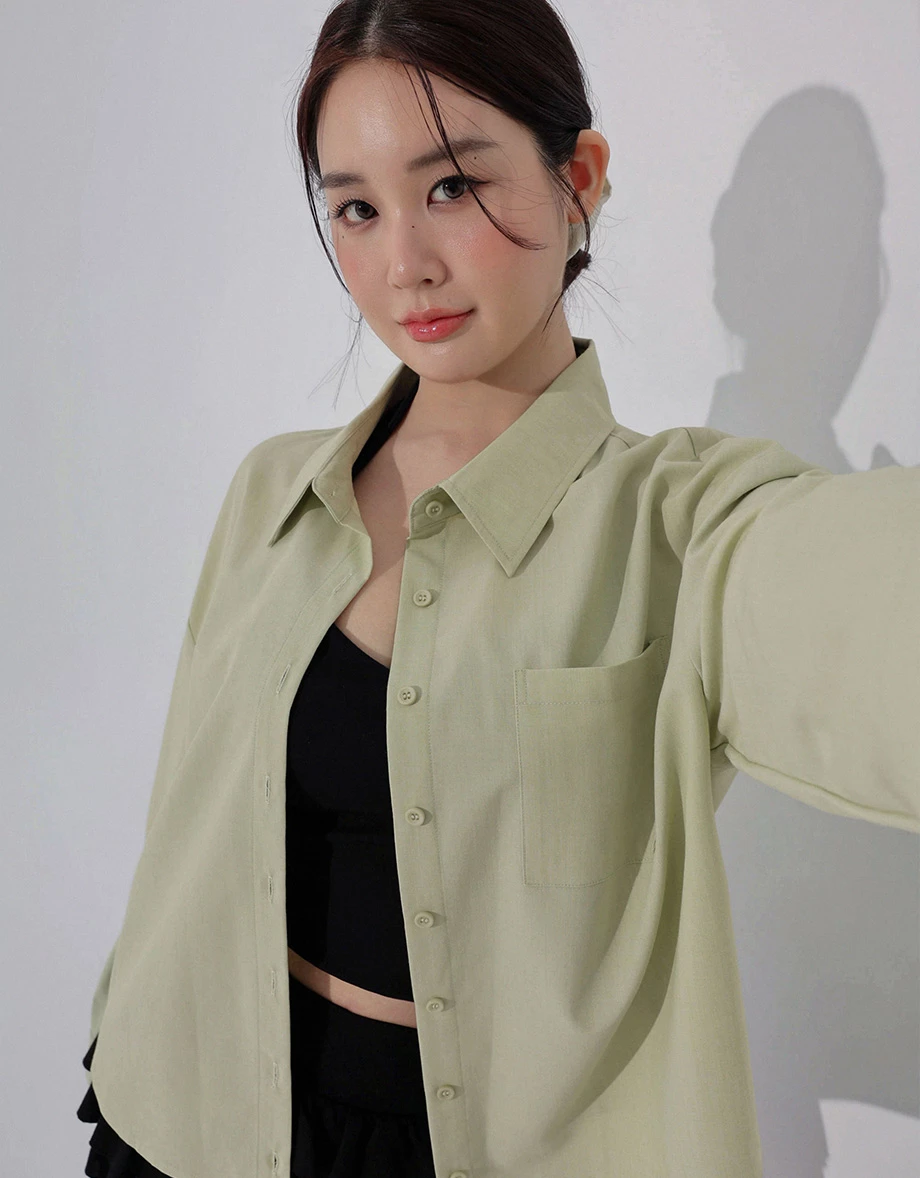 【抗UV防曬】超肌涼長袖寬鬆短版襯衫 【抗UV防曬】超肌涼長袖寬鬆短版襯衫