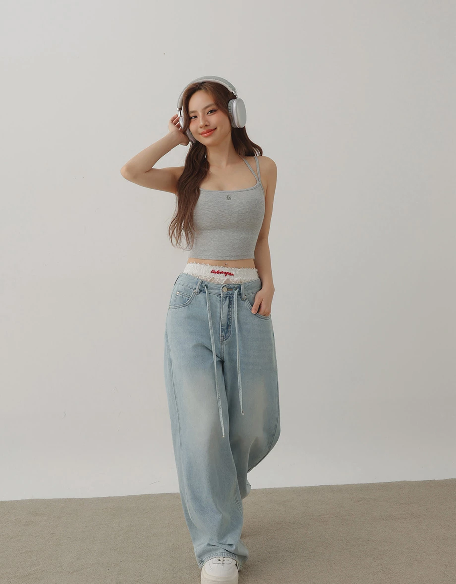金屬LOGO多WAY綁帶細肩帶羅紋短版BRA背心