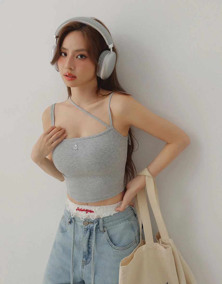 金屬LOGO多WAY綁帶細肩帶羅紋短版BRA背心