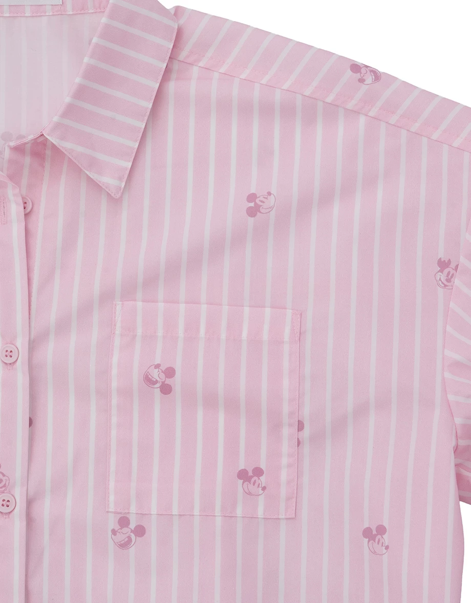 DISNEY MICKEY MOUSE - Striped Oversized Long Sleeve Button-down Shirt DISNEY MICKEY MOUSE - Striped Oversized Long Sleeve Button-down Shirt