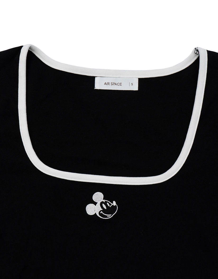 DISNEY MICKEY MOUSE - Embroidered Square Neck Crop Top DISNEY MICKEY MOUSE - Embroidered Square Neck Crop Top