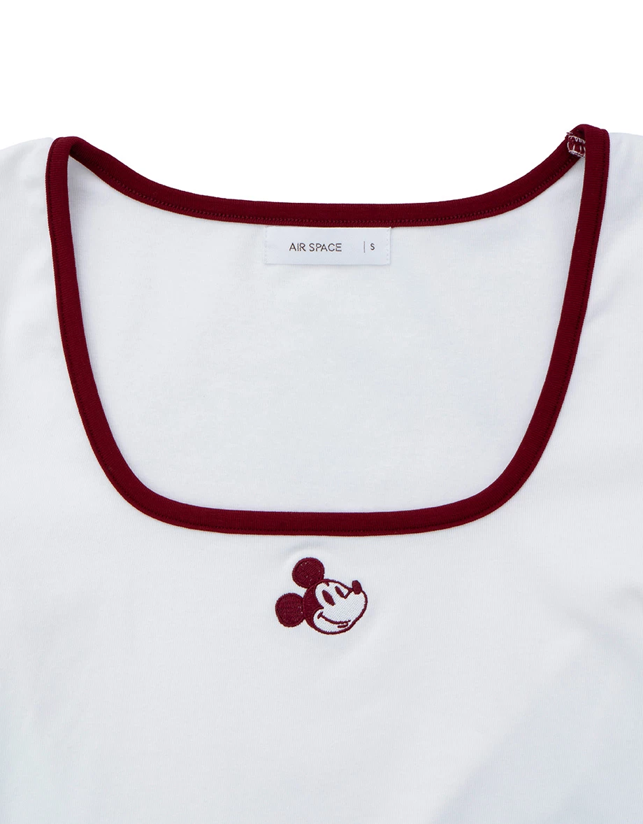 DISNEY MICKEY MOUSE - Embroidered Square Neck Crop Top DISNEY MICKEY MOUSE - Embroidered Square Neck Crop Top