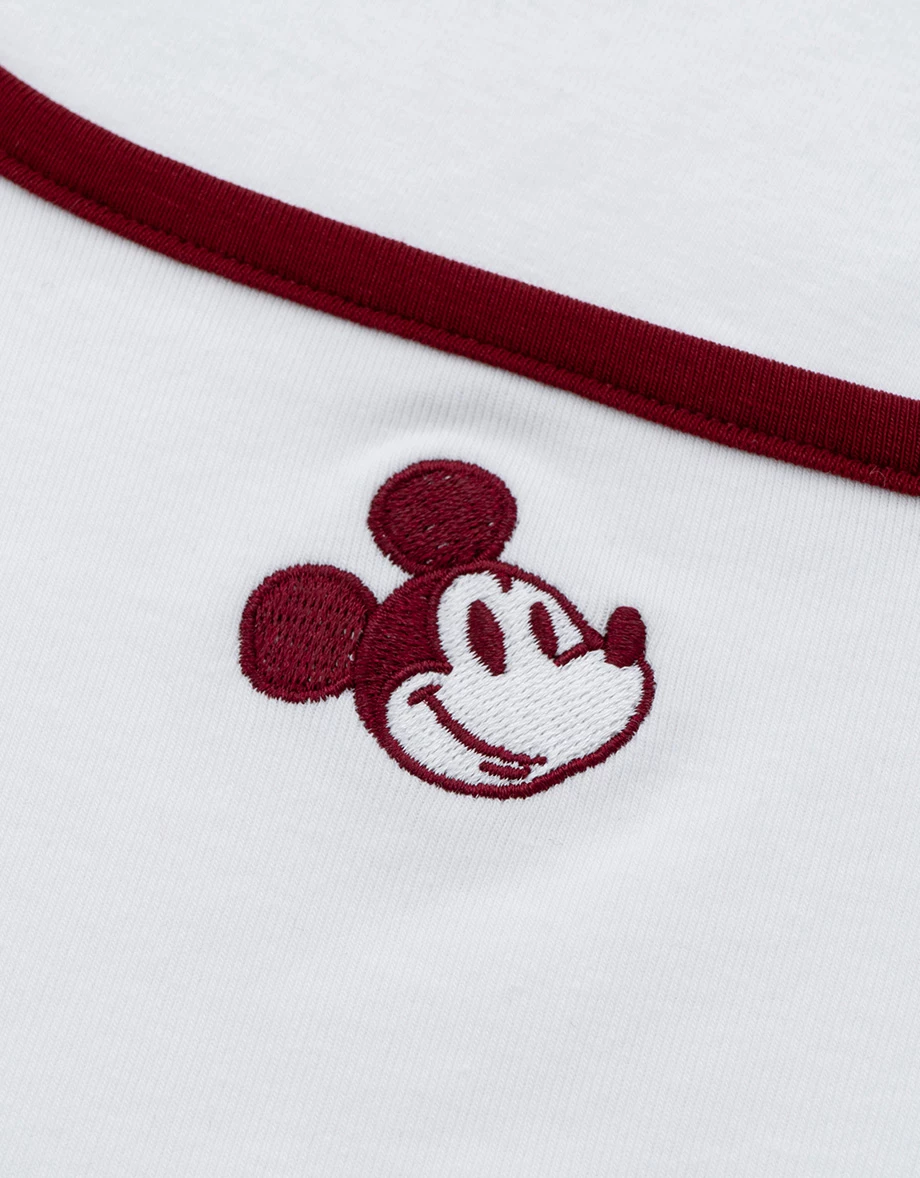 DISNEY MICKEY MOUSE - Embroidered Square Neck Crop Top DISNEY MICKEY MOUSE - Embroidered Square Neck Crop Top