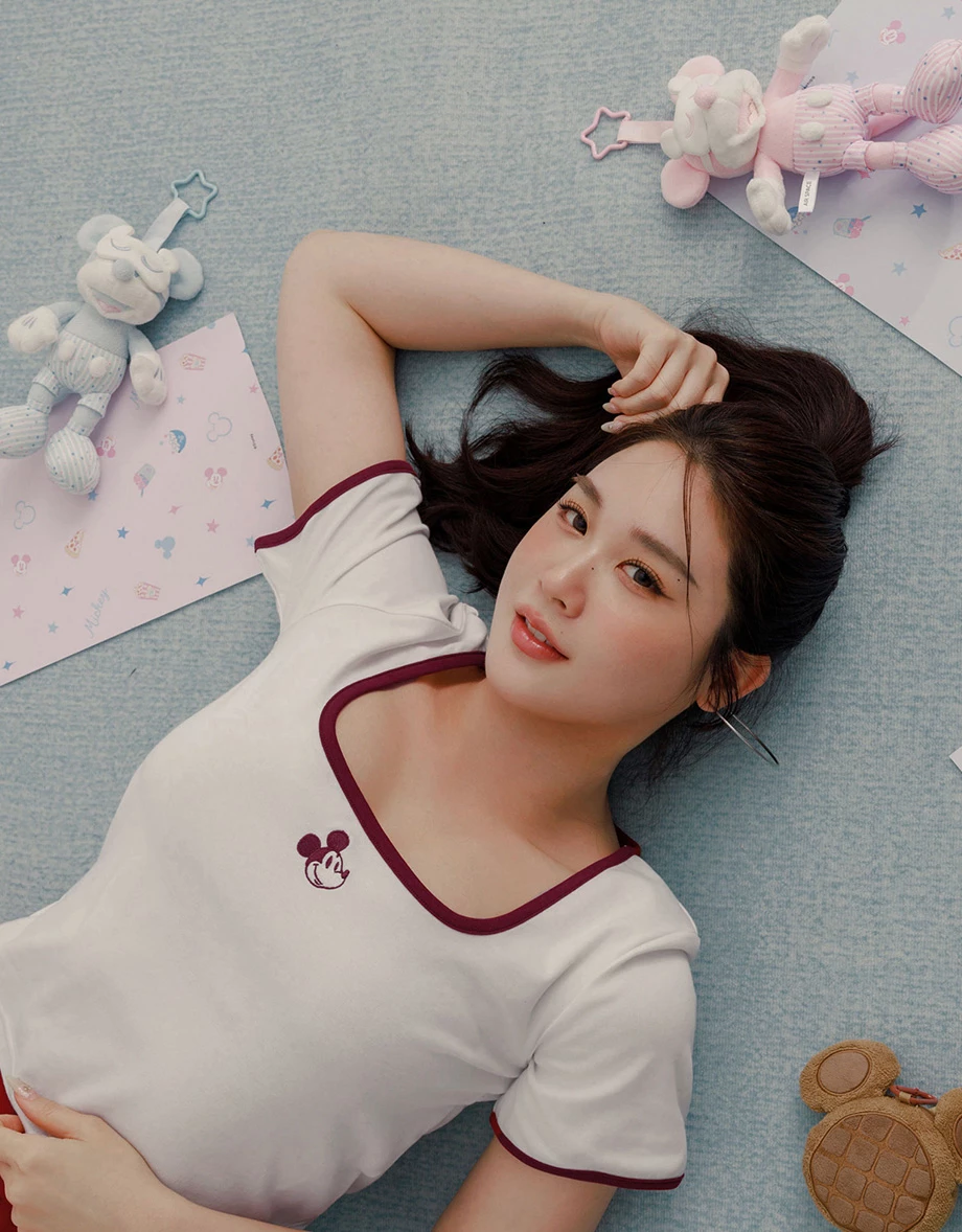 DISNEY MICKEY MOUSE - Embroidered Square Neck Crop Top DISNEY MICKEY MOUSE - Embroidered Square Neck Crop Top
