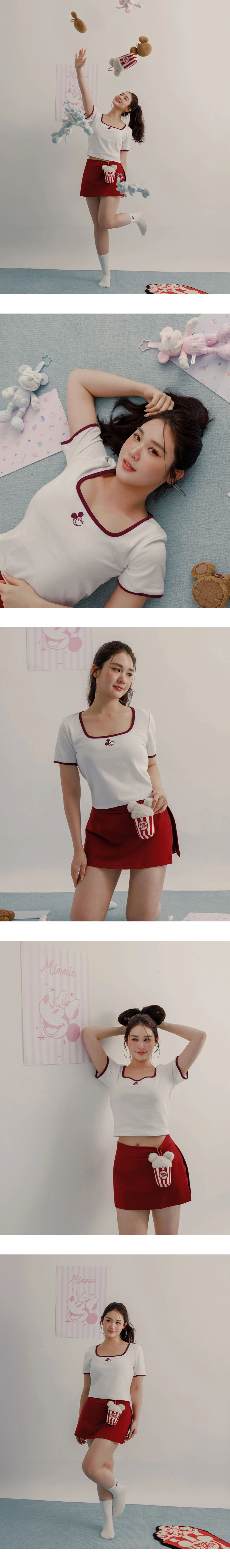 DISNEY MICKEY MOUSE - Embroidered Square Neck Crop Top DISNEY MICKEY MOUSE - Embroidered Square Neck Crop Top