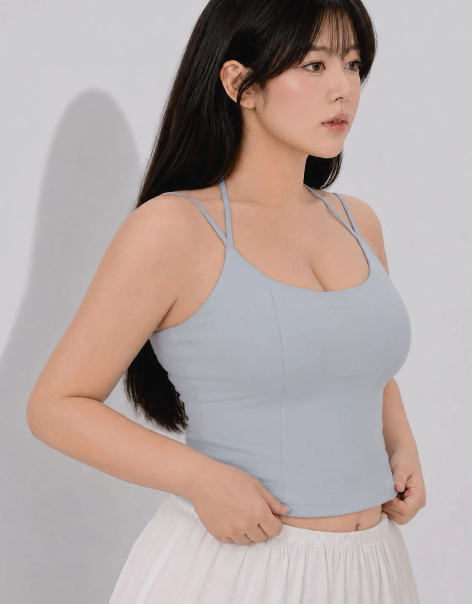 Halter Neck Double Strap Bandeau Crop Padded Bra Top