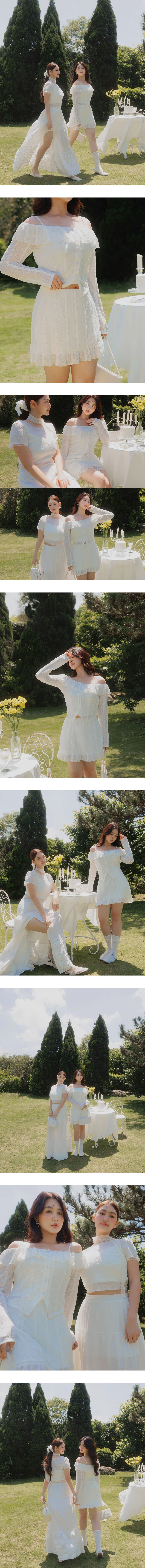 刺繡蕾絲荷葉花邊下擺修身短裙