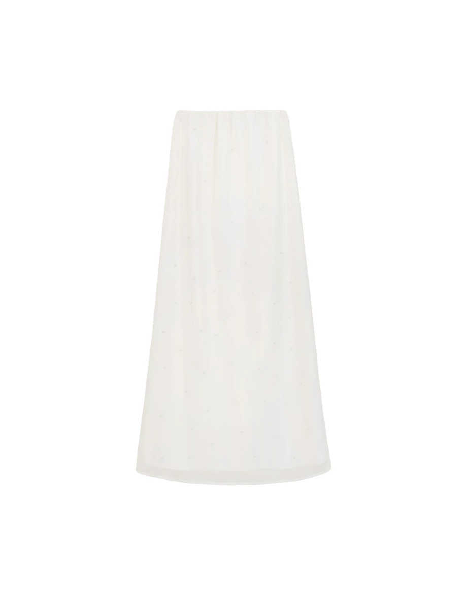 【ANN Design】Pearl Embellished Chiffon Overlay Straight Maxi Dress 【ANN Design】Pearl Embellished Chiffon Overlay Straight Maxi Dress