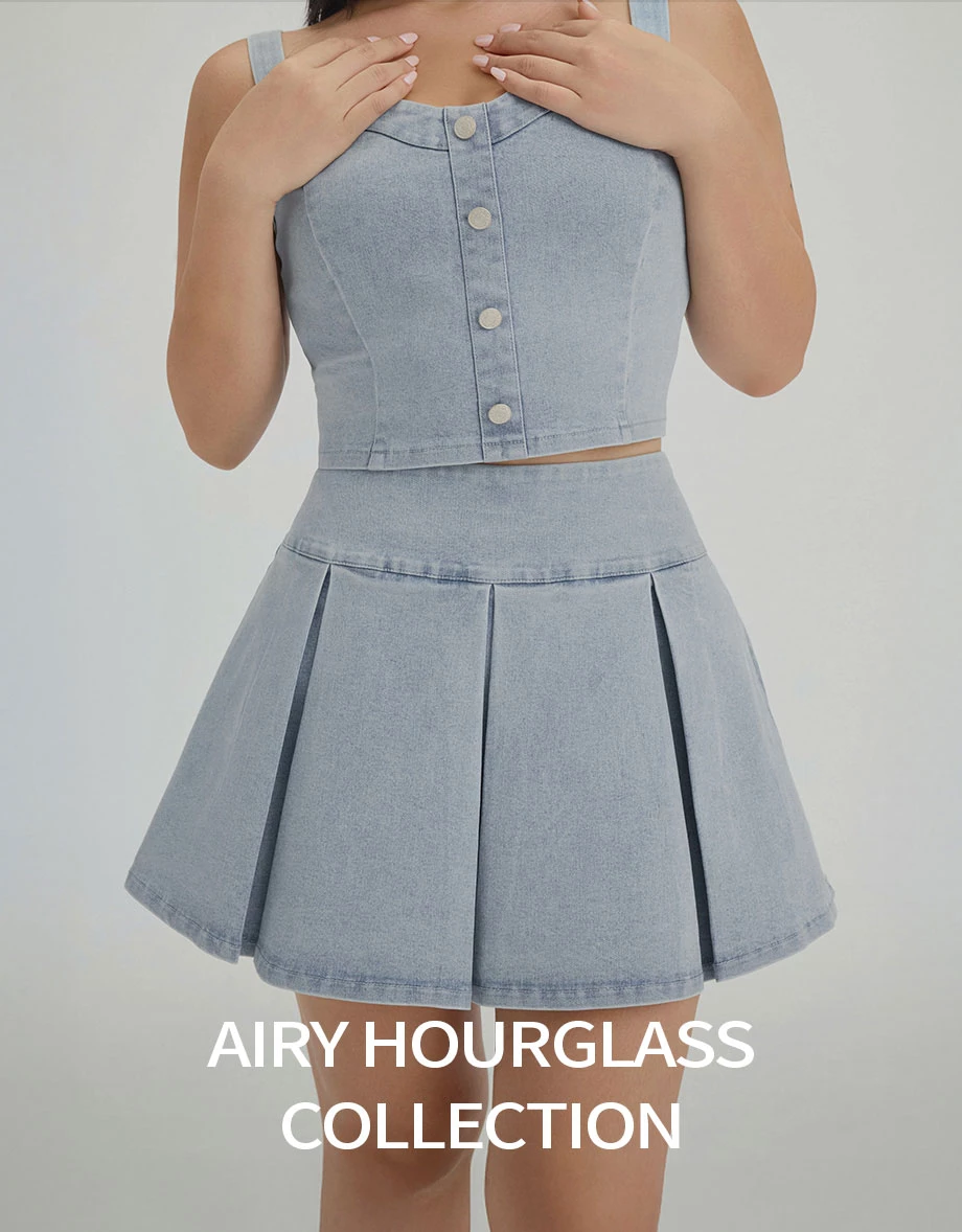 AIRY HOURGLASS Wide Waistband Pleated A Line Jeans Denim Mini Skirt
