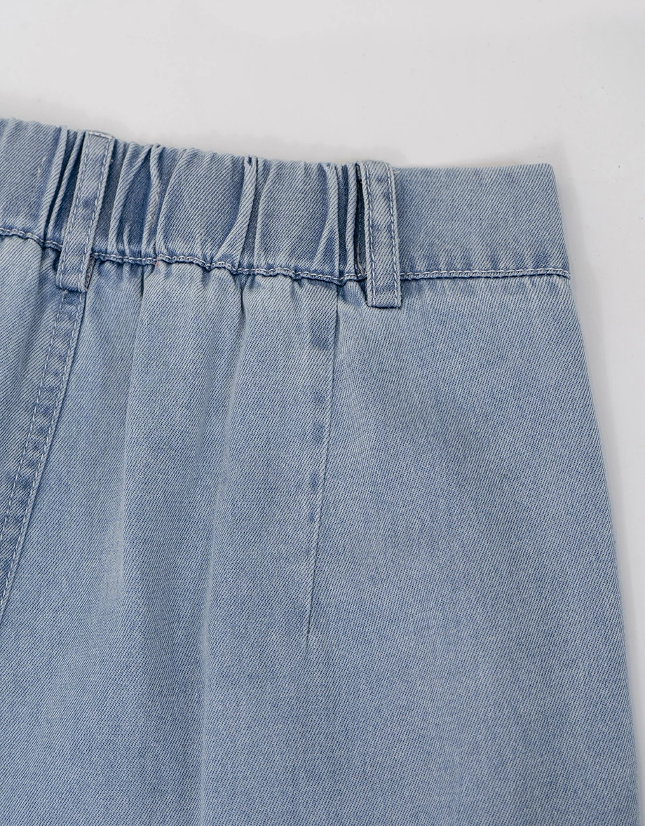 【2.0 SKIN 親膚天絲丹寧】打褶直筒落地長褲