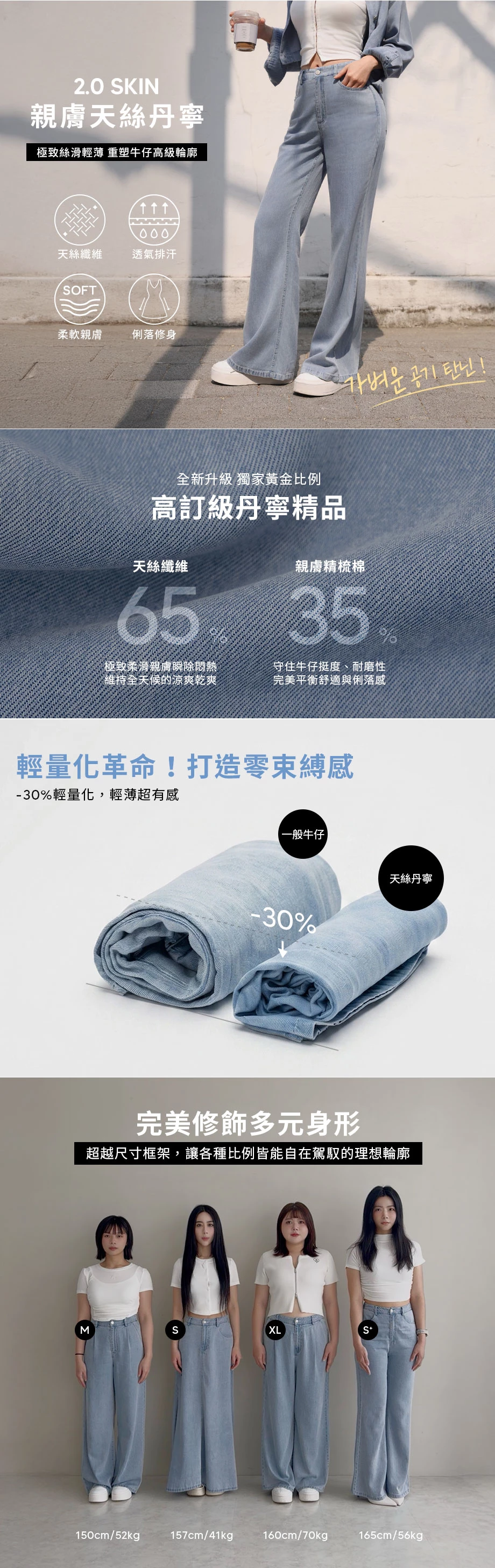 【2.0 SKIN 親膚天絲丹寧】打褶直筒落地長褲