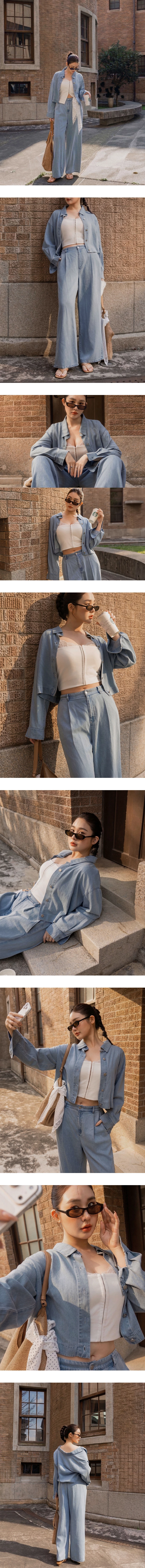 【2.0 SKIN 親膚天絲丹寧】打褶直筒落地長褲