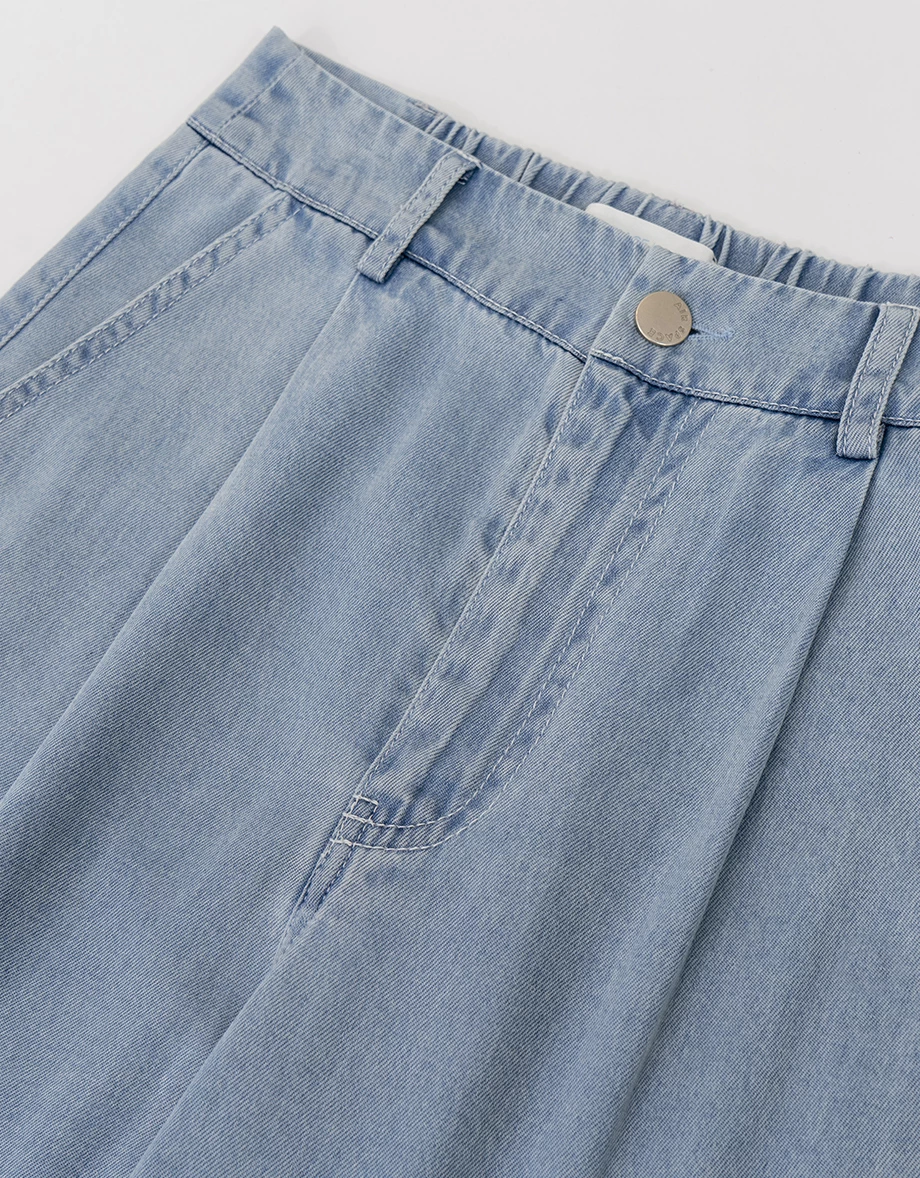 【2.0 SKIN 親膚天絲丹寧】打褶直筒落地長褲