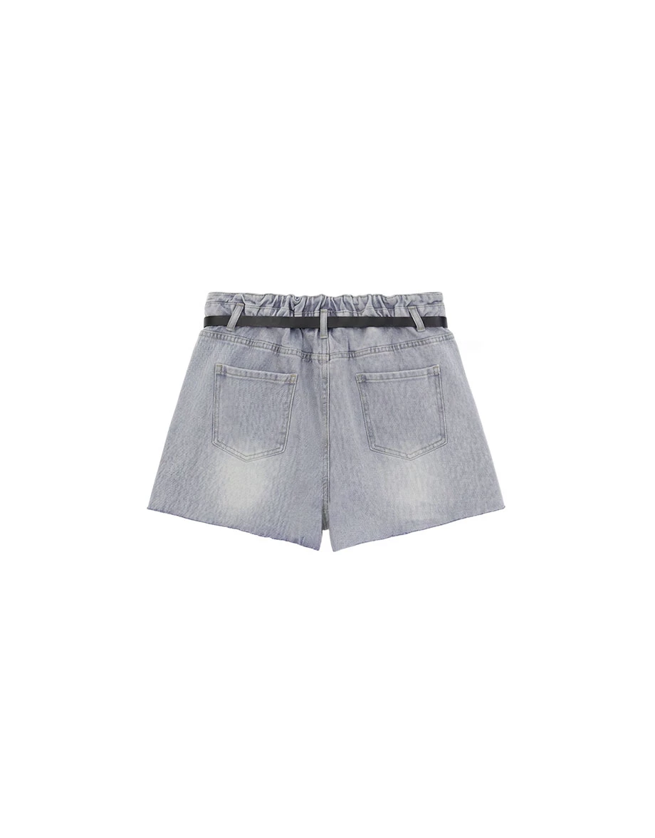 Raw Edge Cuffed Fold Over Hem Jeans Denim Shorts (with Belt) Raw Edge Cuffed Fold Over Hem Jeans Denim Shorts (with Belt)