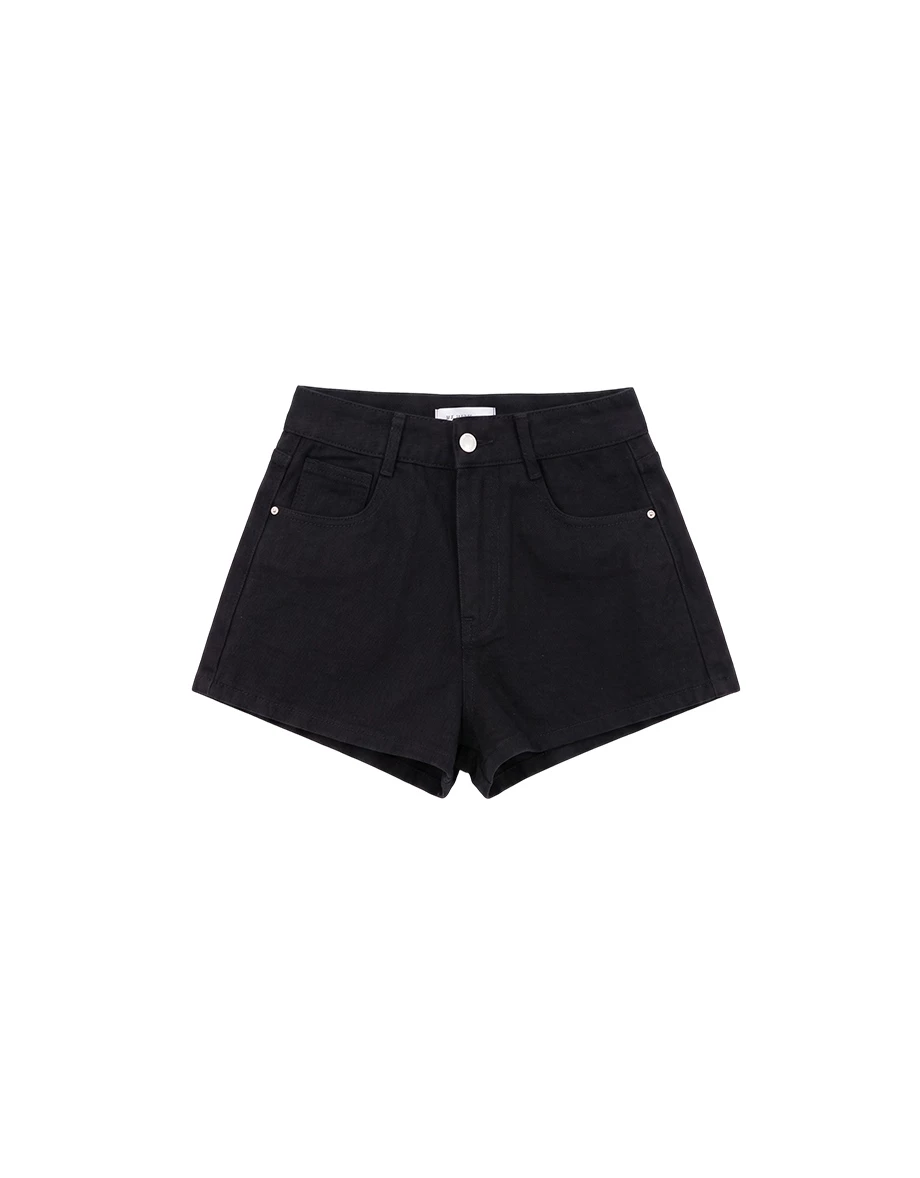 High Waist Sculpting Twill Denim Shorts with Pockets