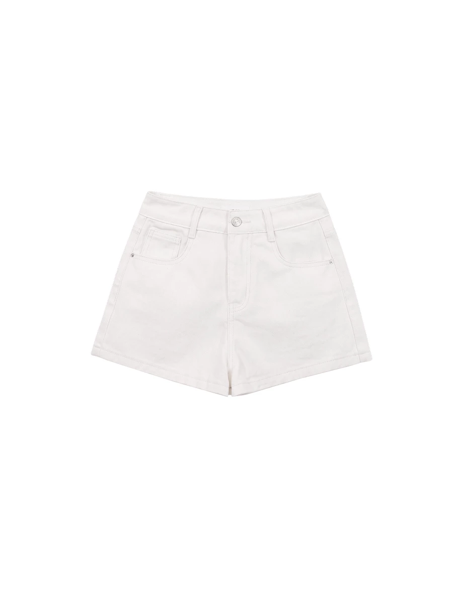 高腰純色修身斜紋短褲 高腰純色修身斜紋短褲
