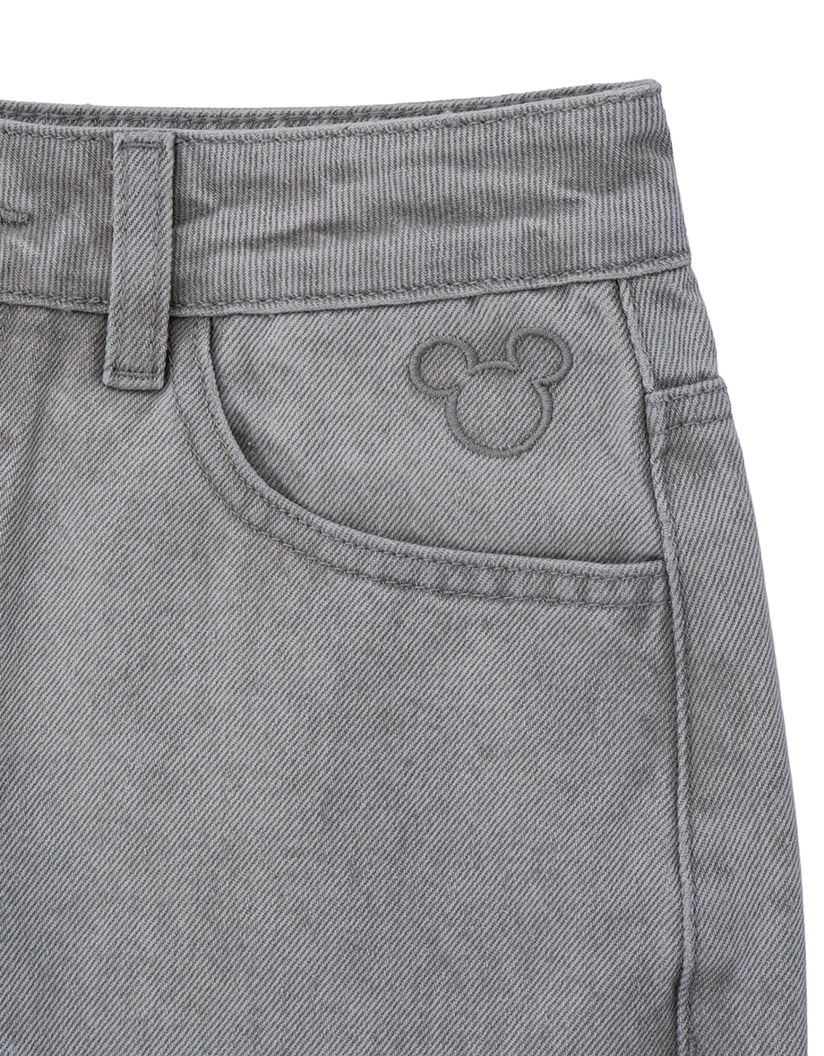 DISNEY MICKEY MOUSE - Mid-Rise Washed Wide-Leg Denim Pants with Back Pocket Embroidery