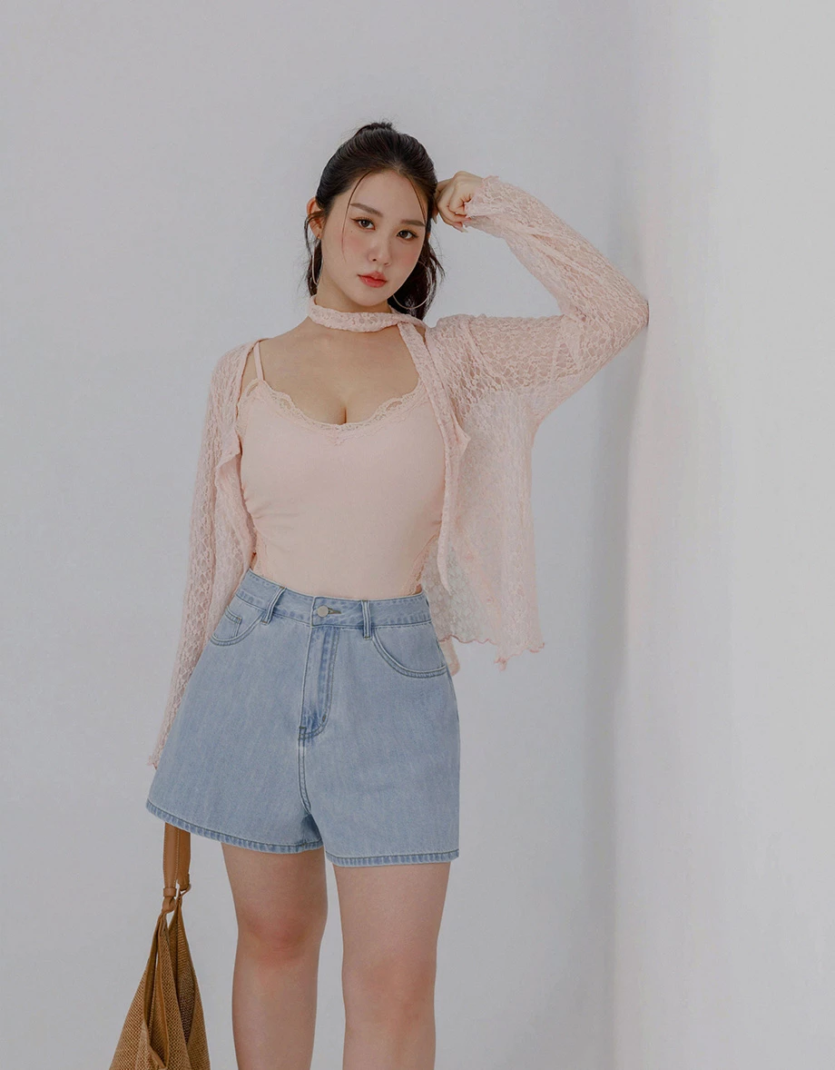 High Waist Vintage Wash A Line Jeans Denim Shorts