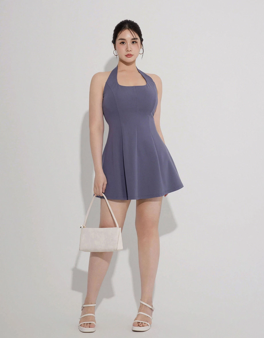 AIRY HOURGLASS Cooling Fabric Halter Square Neck Open Back Padded Mini Dress
