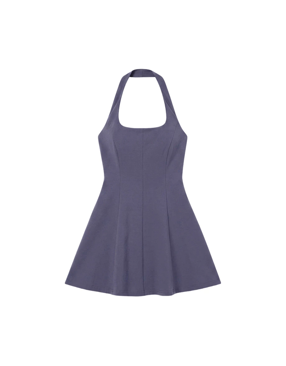 AIRY HOURGLASS Cooling Fabric Halter Square Neck Open Back Padded Mini Dress