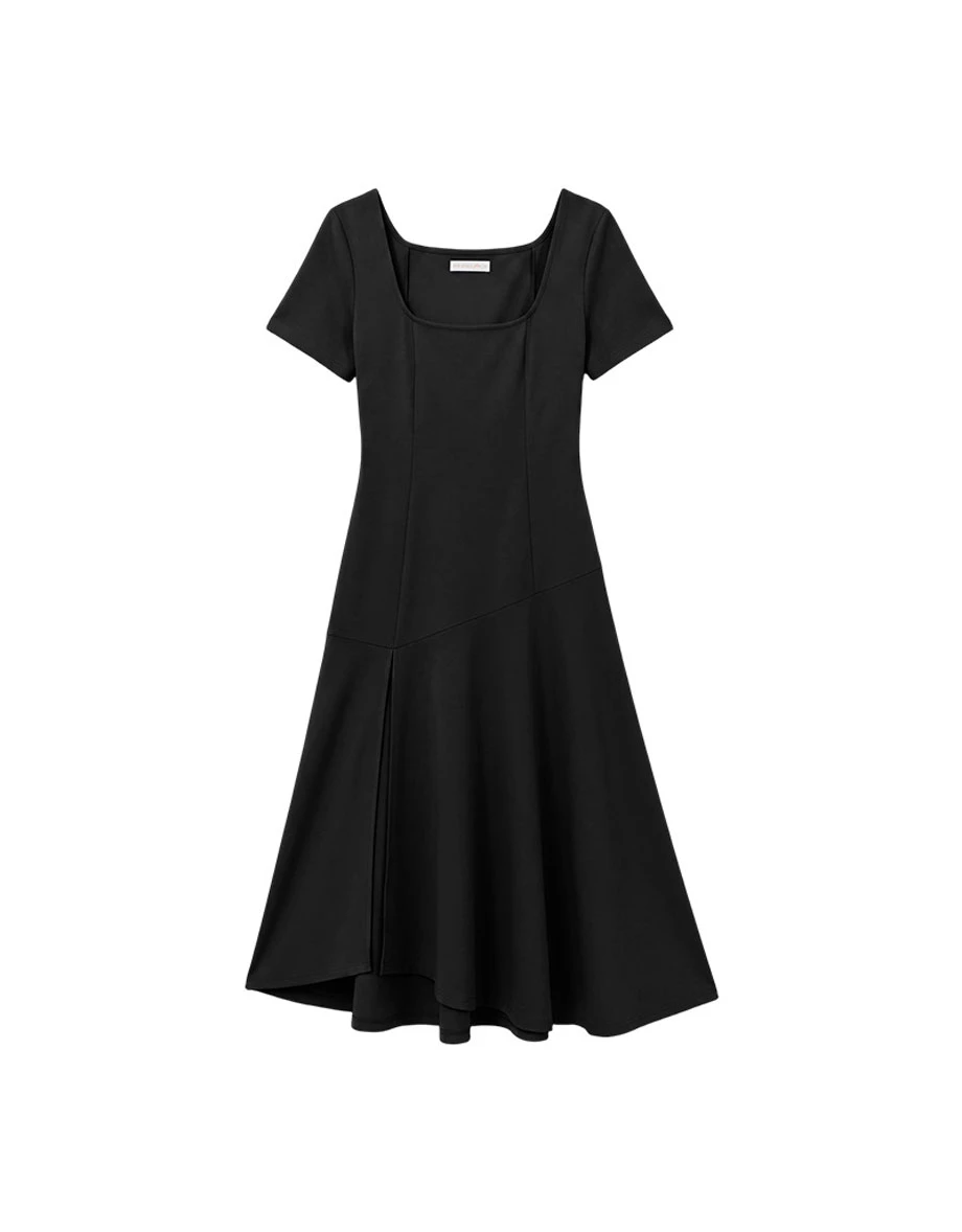 純欲曲線涼感BRA方領魚尾開衩短袖長洋裝