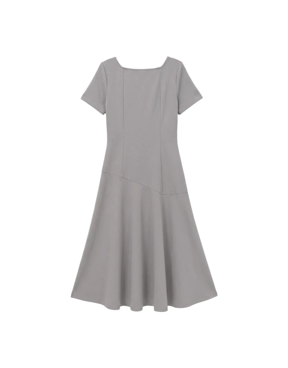 純欲曲線涼感BRA方領魚尾開衩短袖長洋裝