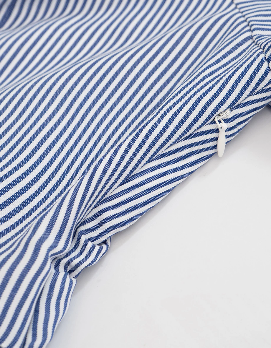 桃心領交叉綁帶腰鏤空澎袖條紋蛋糕短洋裝