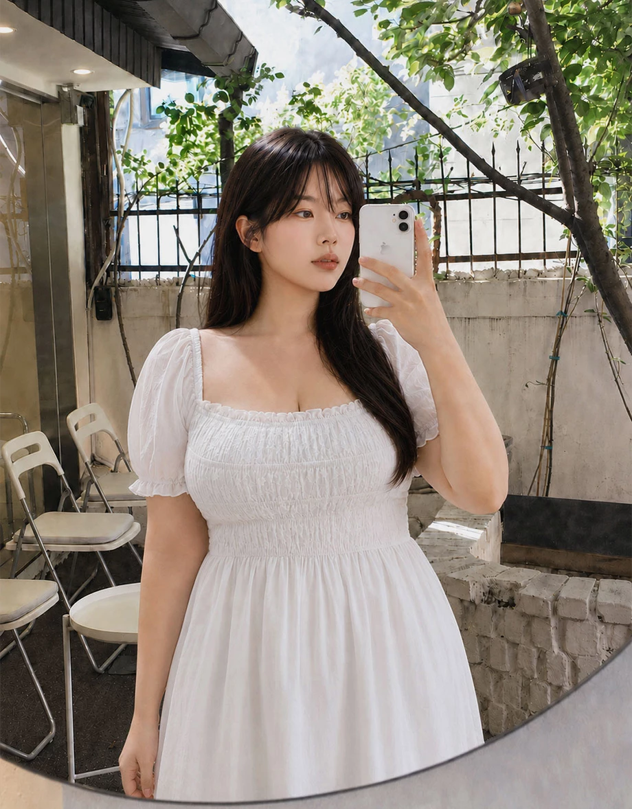 法式方領蕾絲縮褶澎袖傘擺短洋裝 法式方領蕾絲縮褶澎袖傘擺短洋裝