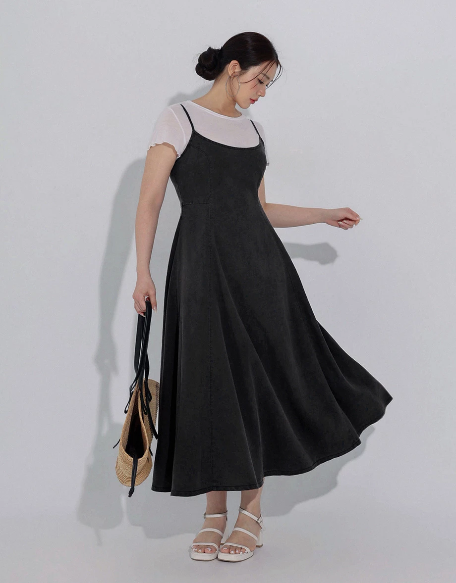 Cooling Fabric Spaghetti Strap Denim A Line Maxi Dress Cooling Fabric Spaghetti Strap Denim A Line Maxi Dress