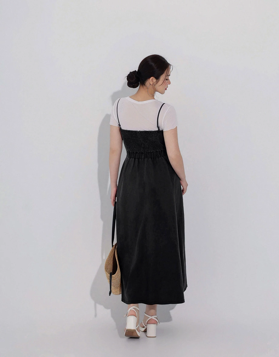 Cooling Fabric Spaghetti Strap Denim A Line Maxi Dress Cooling Fabric Spaghetti Strap Denim A Line Maxi Dress