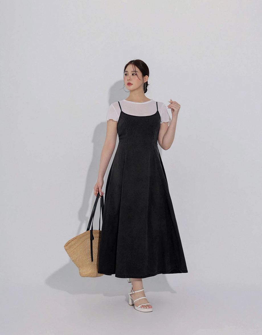 Cooling Fabric Spaghetti Strap Denim A Line Maxi Dress Cooling Fabric Spaghetti Strap Denim A Line Maxi Dress