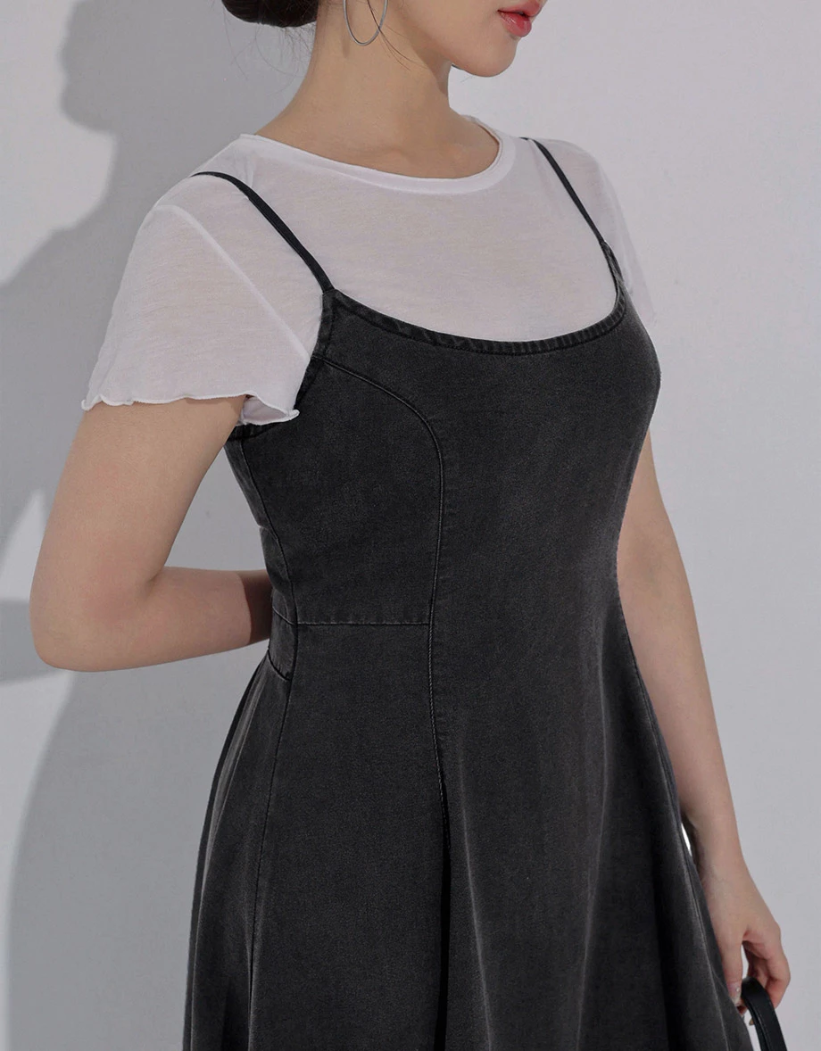 Cooling Fabric Spaghetti Strap Denim A Line Maxi Dress Cooling Fabric Spaghetti Strap Denim A Line Maxi Dress
