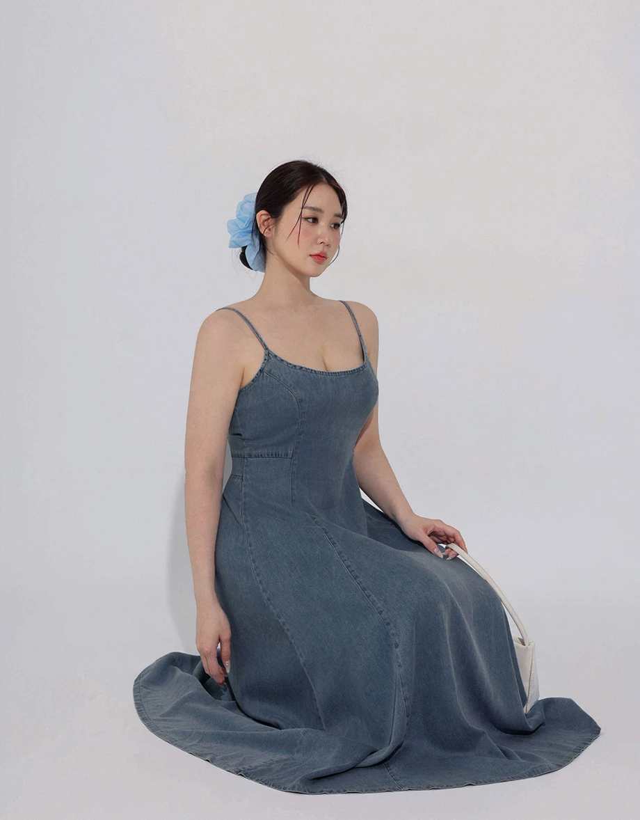 Cooling Fabric Spaghetti Strap Denim A Line Maxi Dress Cooling Fabric Spaghetti Strap Denim A Line Maxi Dress