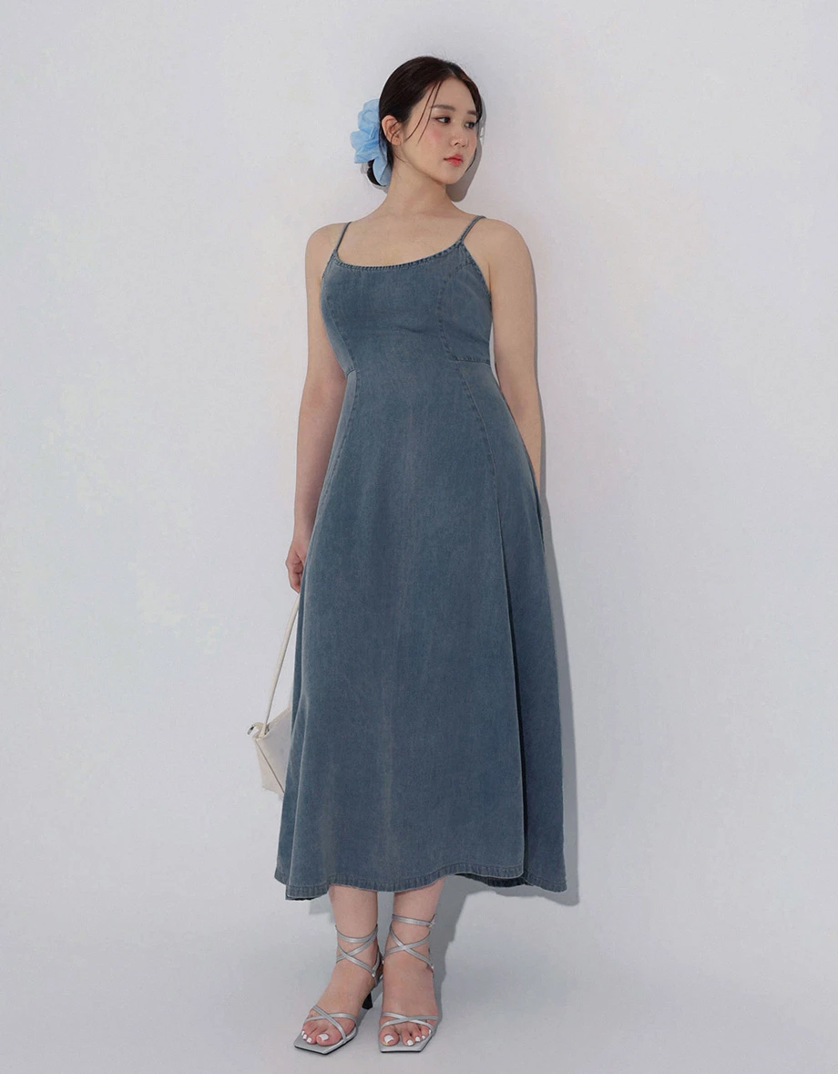 Cooling Fabric Spaghetti Strap Denim A Line Maxi Dress Cooling Fabric Spaghetti Strap Denim A Line Maxi Dress