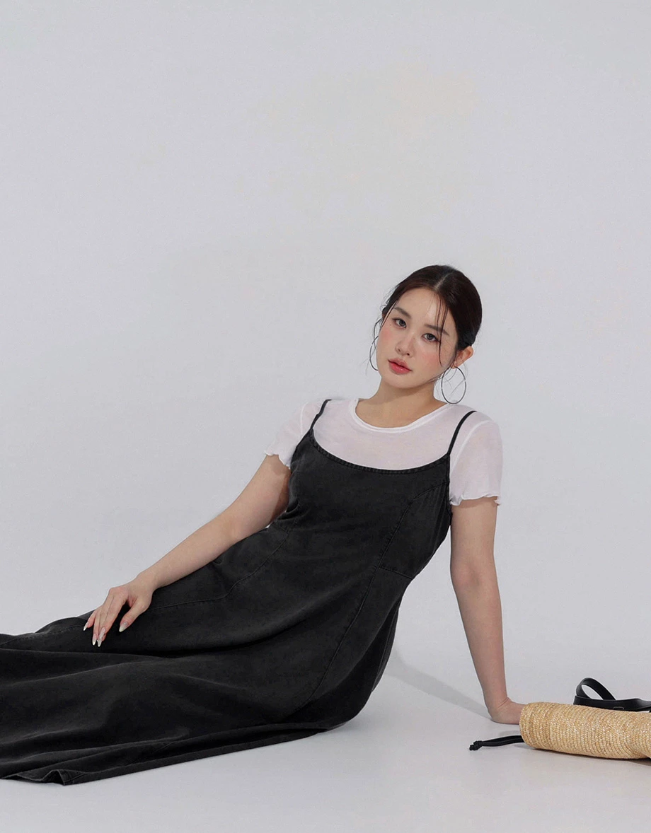Cooling Fabric Spaghetti Strap Denim A Line Maxi Dress Cooling Fabric Spaghetti Strap Denim A Line Maxi Dress