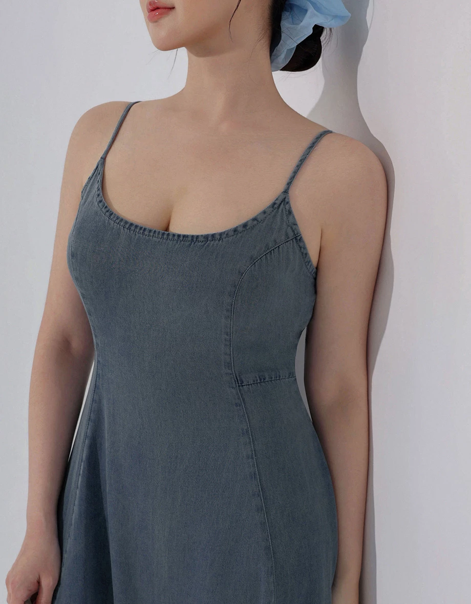 Cooling Fabric Spaghetti Strap Denim A Line Maxi Dress Cooling Fabric Spaghetti Strap Denim A Line Maxi Dress
