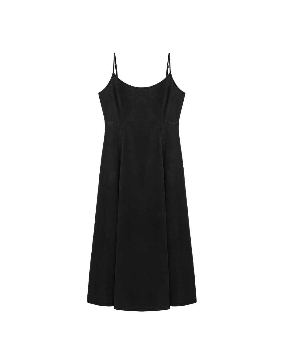 Cooling Fabric Spaghetti Strap Denim A Line Maxi Dress