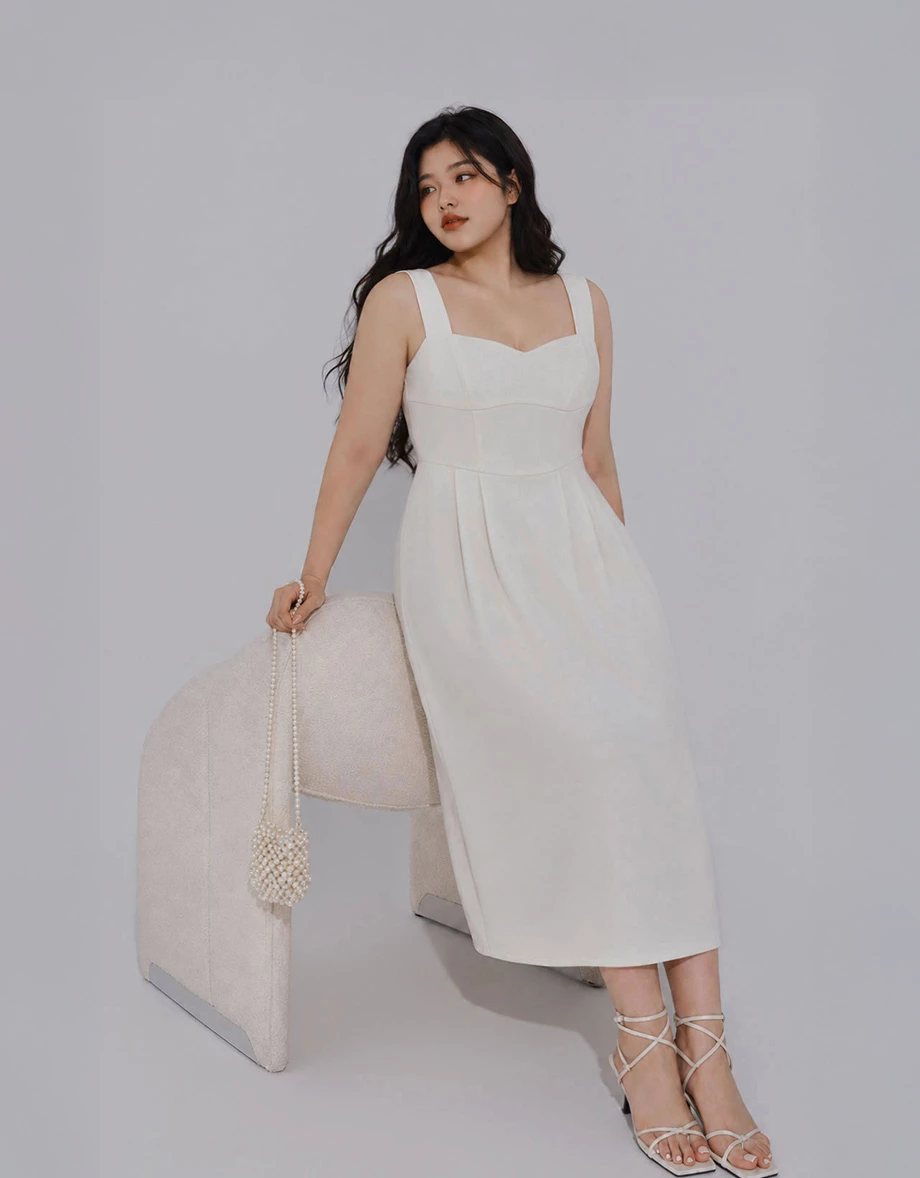 Sweetheart Neck Wide Strap Pleated Waist A Line Flowy Maxi Dress