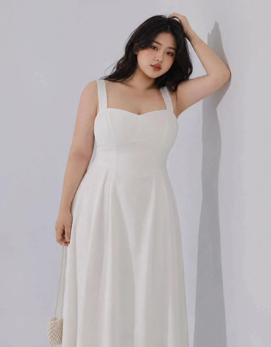 Sweetheart Neck Wide Strap Pleated Waist A Line Flowy Maxi Dress