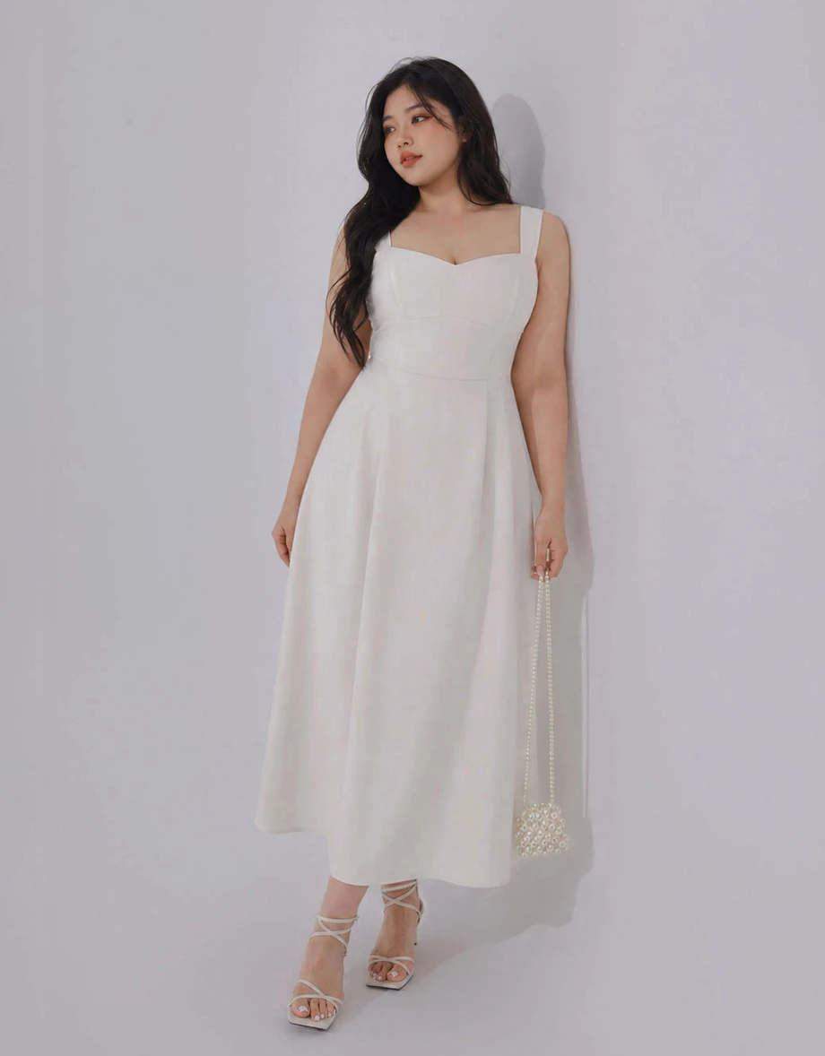 Sweetheart Neck Wide Strap Pleated Waist A Line Flowy Maxi Dress