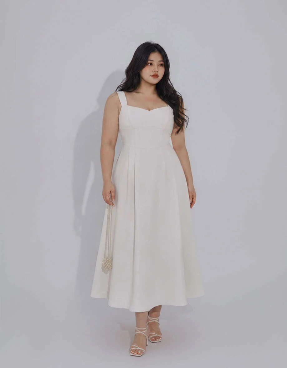 Sweetheart Neck Wide Strap Pleated Waist A Line Flowy Maxi Dress
