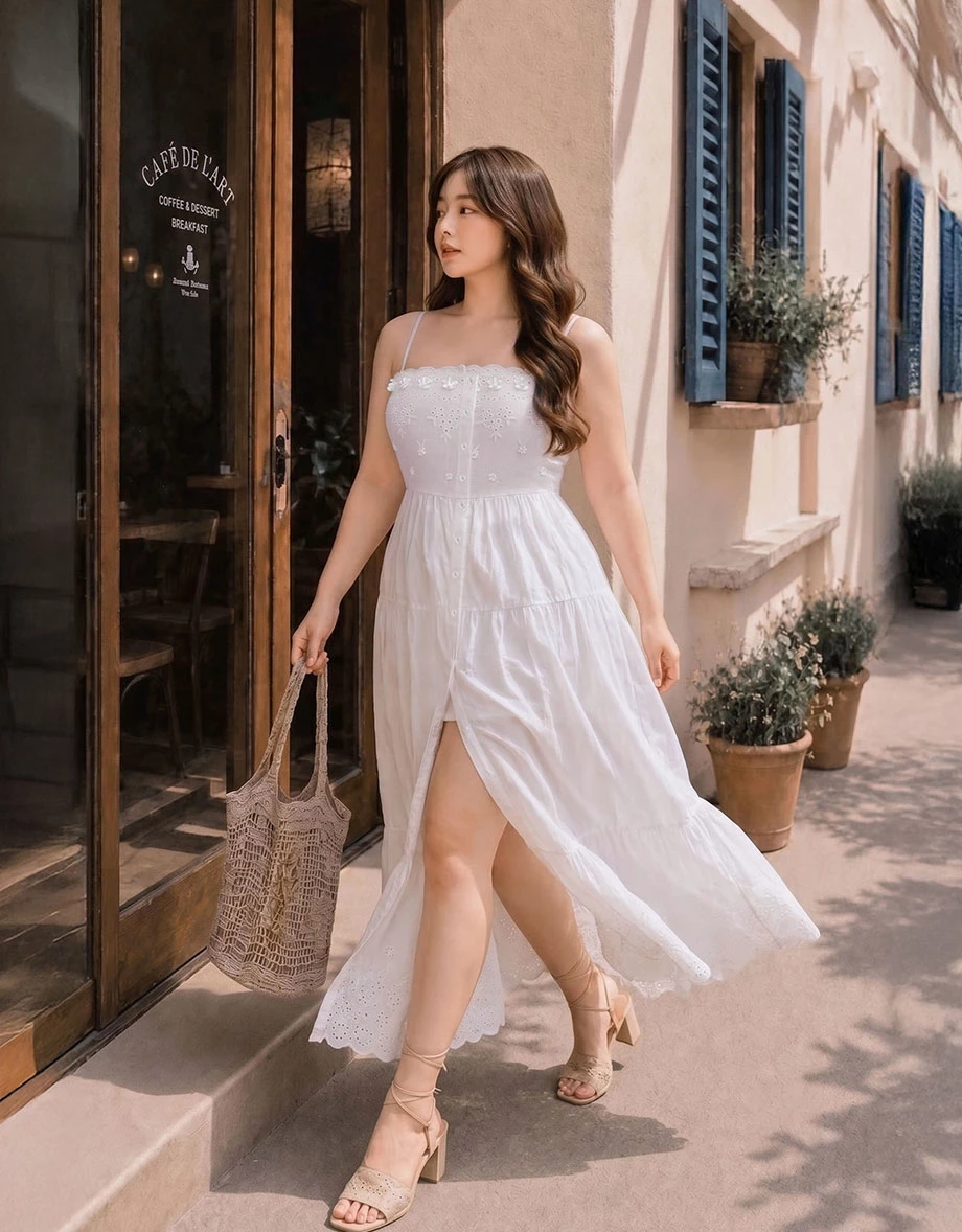 Multi Way Embroidered Eyelet Padded Tiered Maxi Dress