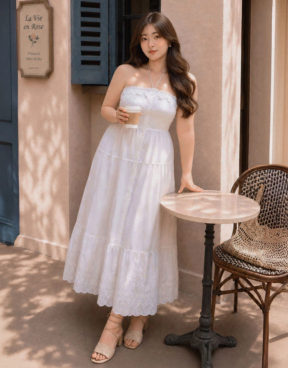 Multi Way Embroidered Eyelet Padded Tiered Maxi Dress Multi Way Embroidered Eyelet Padded Tiered Maxi Dress