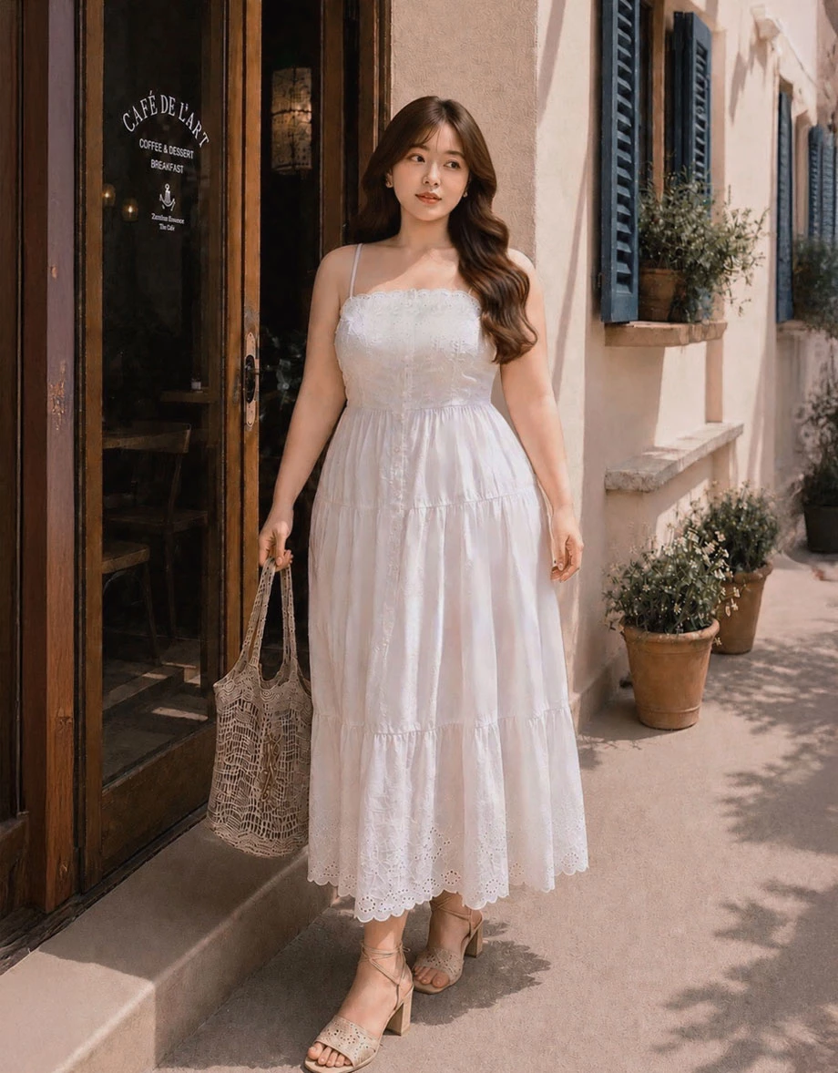 Multi Way Embroidered Eyelet Padded Tiered Maxi Dress