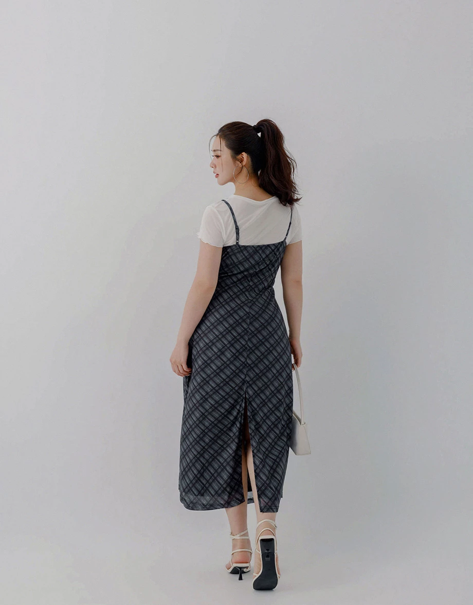 Spaghetti Straps Plaid Print Side Ruched Cami Maxi Dress Spaghetti Straps Plaid Print Side Ruched Cami Maxi Dress