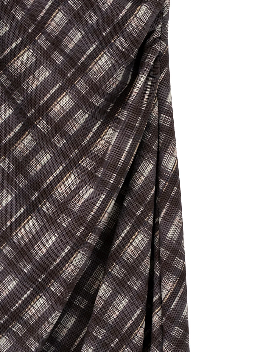 Spaghetti Straps  Plaid Print Side Ruched Cami Maxi Dress