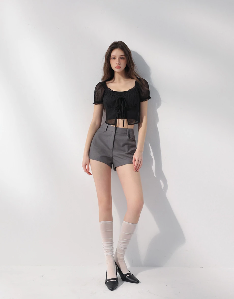 Sheer Mesh Polka Dot Puff Sleeve Chiffon Top and Spaghetti Strap Camisole Set Wear Sheer Mesh Polka Dot Puff Sleeve Chiffon Top and Spaghetti Strap Camisole Set Wear
